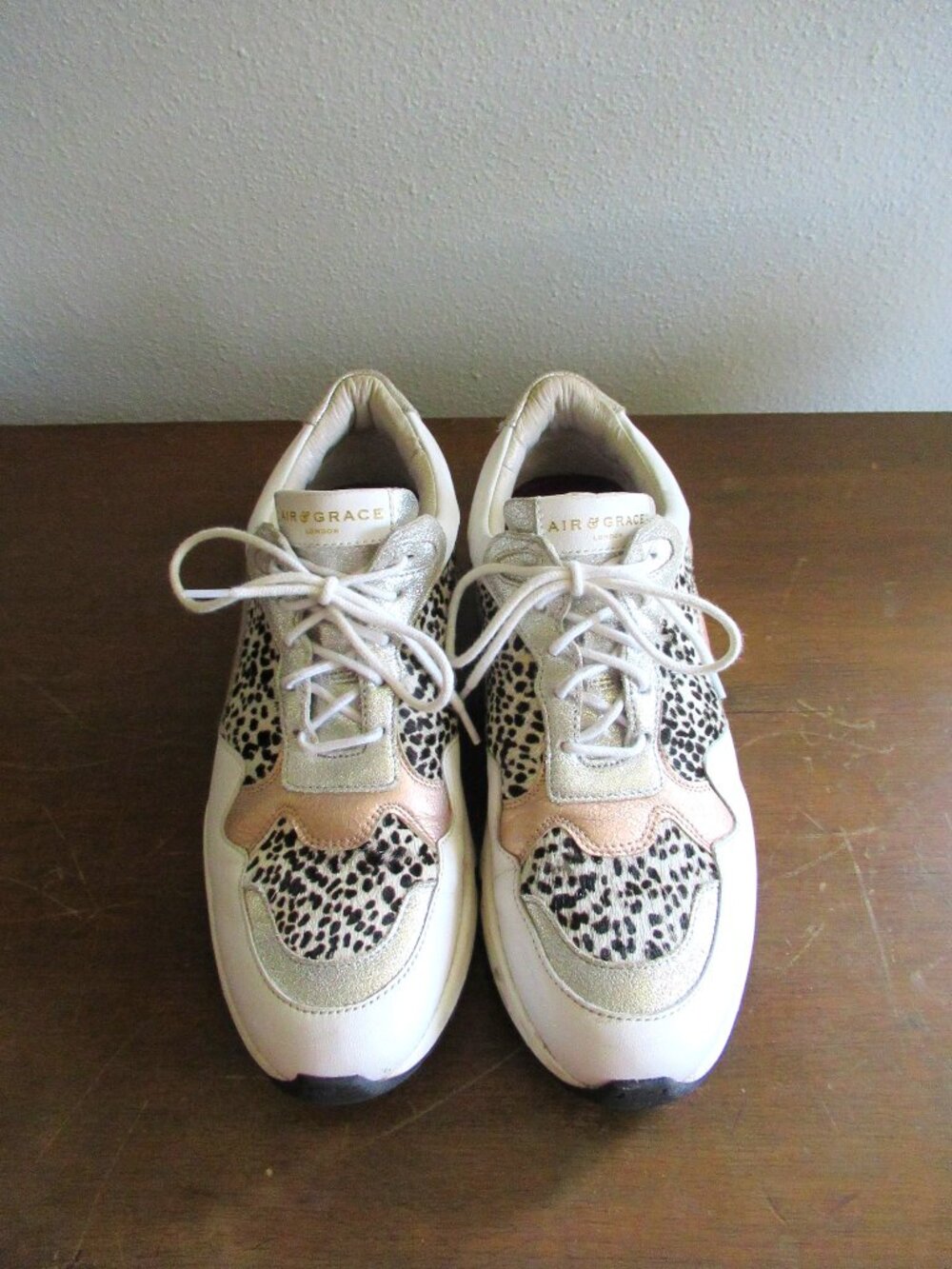 Air & Grace London Metallic Pink & Silver Leopard Trainers Sneakers